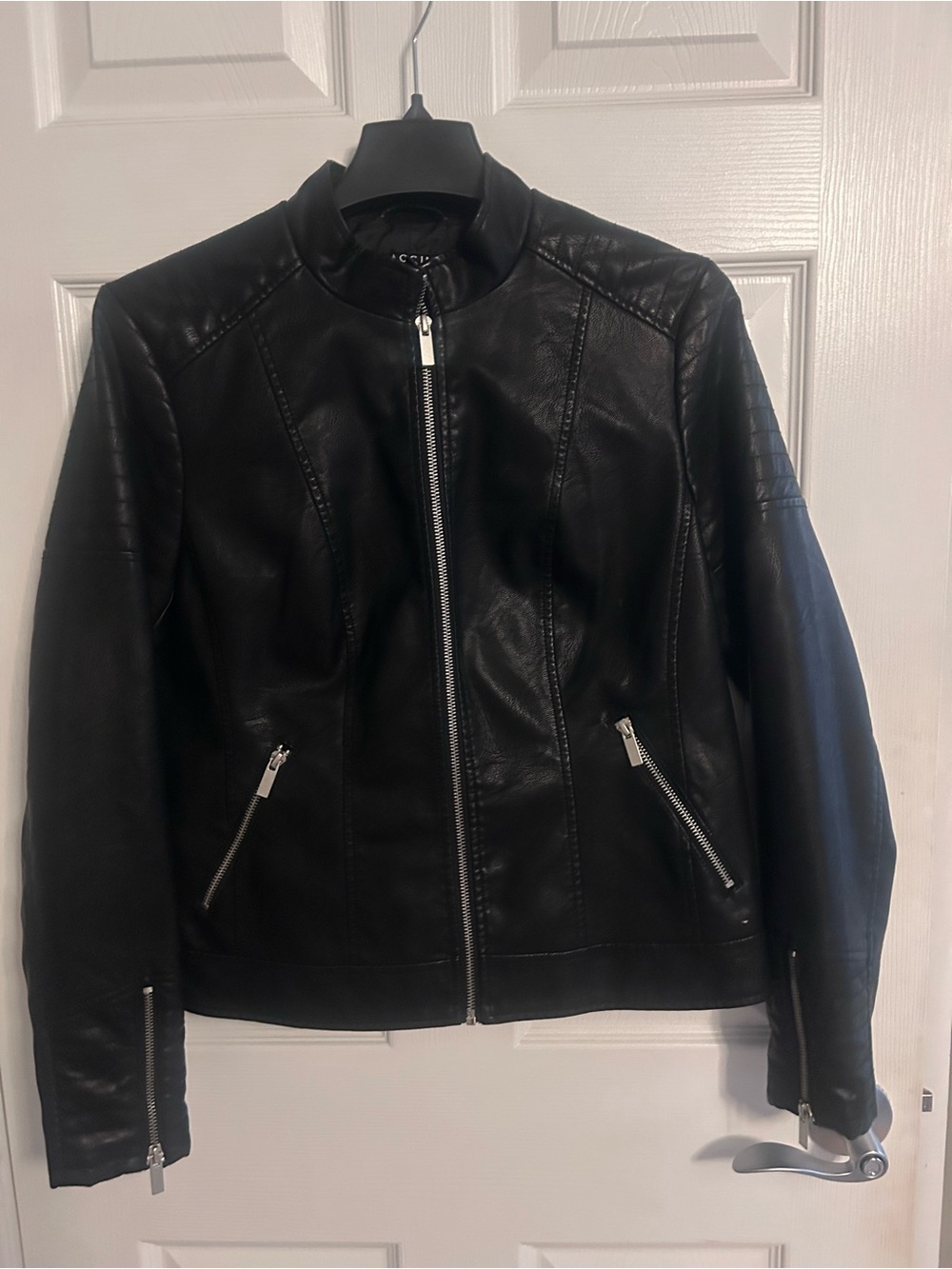 Black Women's Faux Leather Moto Jacket